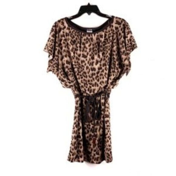 J.F.W. Leopard Print Belted Mini Dress Brown Tan Black Size Juniors Small - Picture 1 of 12
